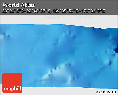 Physical 3D Map of the Area around 23° 3' 19" S, 170° 4' 29" E