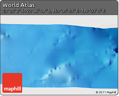 Physical 3D Map of the Area around 23° 3' 19" S, 170° 4' 29" E
