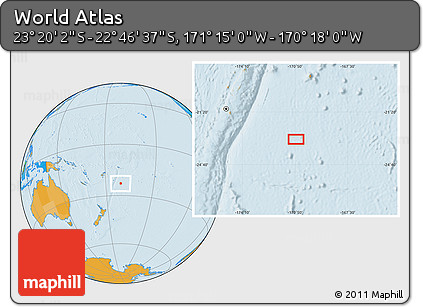 Political Location Map of the Area around 23° 3' 19" S, 170° 46' 30" W