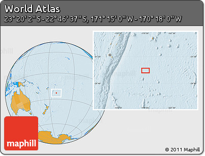 Political Location Map of the Area around 23° 3' 19" S, 170° 46' 30" W