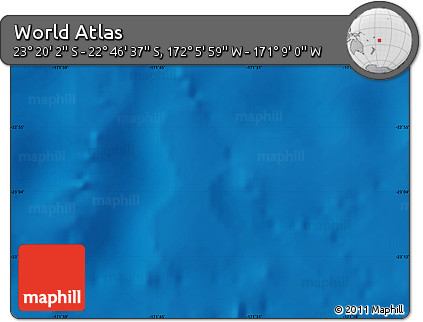 Shaded Relief Map of the Area around 23° 3' 19" S, 171° 37' 30" W