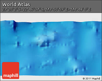 Physical 3D Map of the Area around 23° 3' 19" S, 174° 19' 29" E