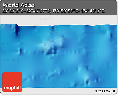Physical 3D Map of the Area around 23° 3' 19" S, 174° 19' 29" E