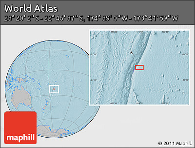 Gray Location Map of the Area around 23° 3' 19" S, 174° 10' 30" W, hill shading
