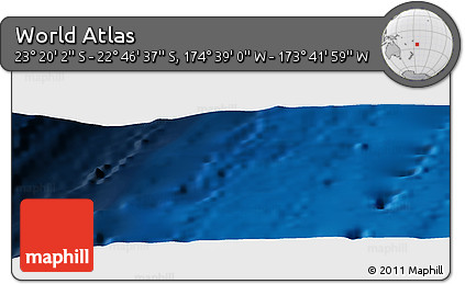 Shaded Relief Panoramic Map of the Area around 23° 3' 19" S, 174° 10' 30" W