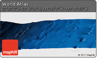 Shaded Relief Panoramic Map of the Area around 23° 3' 19" S, 174° 10' 30" W