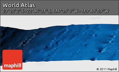 Shaded Relief Panoramic Map of the Area around 23° 3' 19" S, 174° 10' 30" W