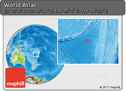 Physical Location Map of the Area around 23° 3' 19" S, 177° 43' 29" E
