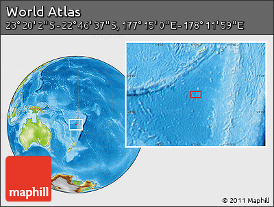 Physical Location Map of the Area around 23° 3' 19" S, 177° 43' 29" E