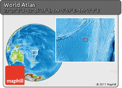 Physical Location Map of the Area around 23° 3' 19" S, 178° 34' 29" E