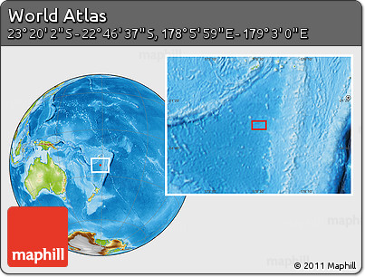 Physical Location Map of the Area around 23° 3' 19" S, 178° 34' 29" E