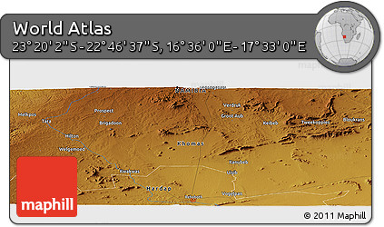 Physical Panoramic Map of the Area around 23° 3' 19" S, 17° 4' 30" E