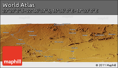 Physical Panoramic Map of the Area around 23° 3' 19" S, 17° 4' 30" E