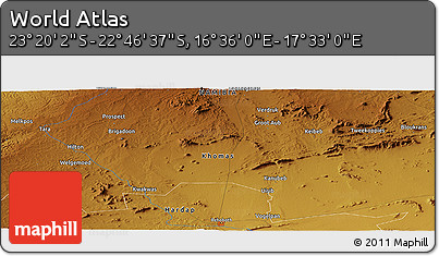 Physical Panoramic Map of the Area around 23° 3' 19" S, 17° 4' 30" E