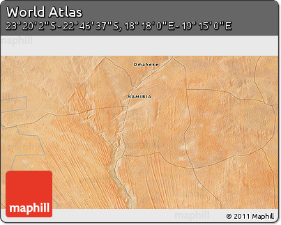 Satellite 3D Map of the Area around 23° 3' 19" S, 18° 46' 29" E