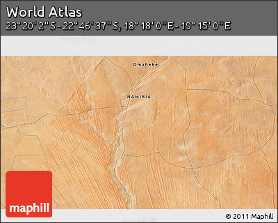 Satellite 3D Map of the Area around 23° 3' 19" S, 18° 46' 29" E