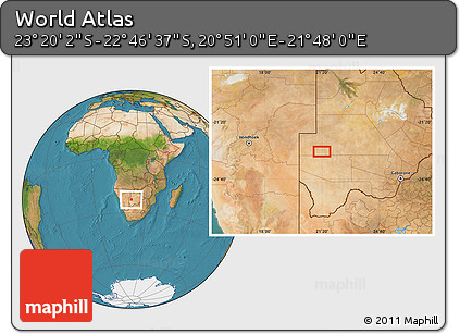 Satellite Location Map of the Area around 23° 3' 19" S, 21° 19' 30" E