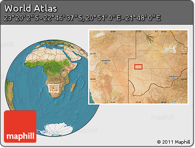 Satellite Location Map of the Area around 23° 3' 19" S, 21° 19' 30" E