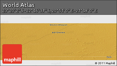 Physical Panoramic Map of the Area around 23° 3' 19" S, 21° 19' 30" E