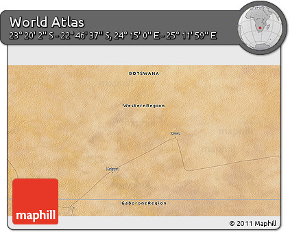 Satellite 3D Map of the Area around 23° 3' 19" S, 24° 43' 30" E