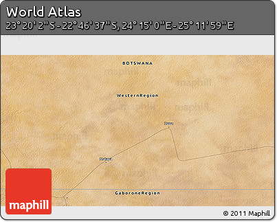 Satellite 3D Map of the Area around 23° 3' 19" S, 24° 43' 30" E