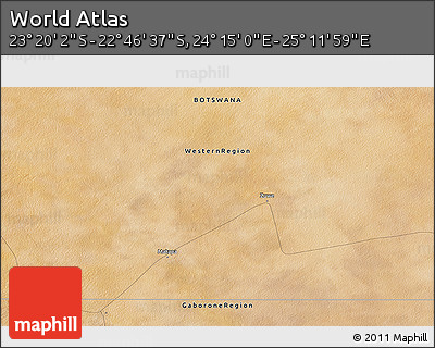 Satellite 3D Map of the Area around 23° 3' 19" S, 24° 43' 30" E