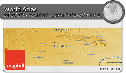 Physical Panoramic Map of the Area around 23° 3' 19" S, 27° 16' 29" E