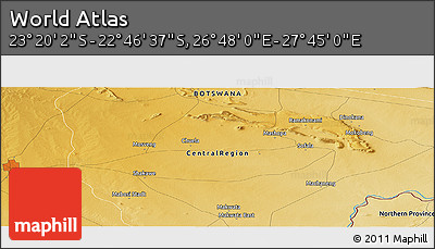 Physical Panoramic Map of the Area around 23° 3' 19" S, 27° 16' 29" E
