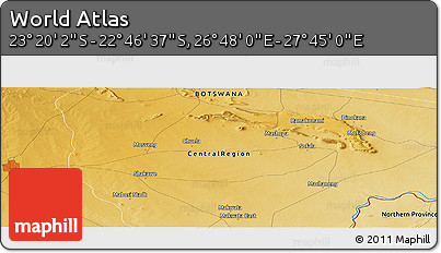 Physical Panoramic Map of the Area around 23° 3' 19" S, 27° 16' 29" E