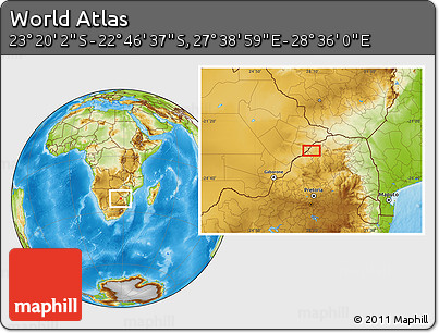 Physical Location Map of the Area around 23° 3' 19" S, 28° 7' 30" E