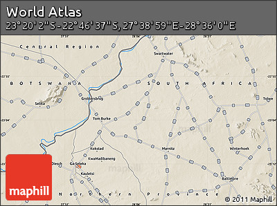 Shaded Relief Map of the Area around 23° 3' 19" S, 28° 7' 30" E