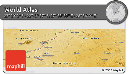 Physical Panoramic Map of the Area around 23° 3' 19" S, 28° 7' 30" E