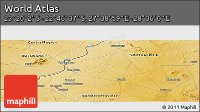 Physical Panoramic Map of the Area around 23° 3' 19" S, 28° 7' 30" E