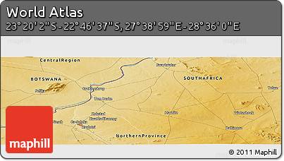 Physical Panoramic Map of the Area around 23° 3' 19" S, 28° 7' 30" E