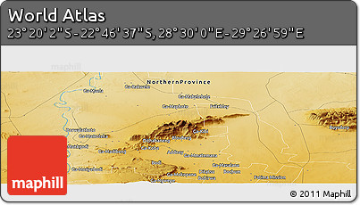 Physical Panoramic Map of the Area around 23° 3' 19" S, 28° 58' 30" E