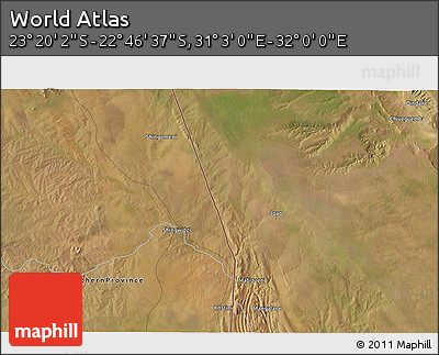 Satellite 3D Map of the Area around 23° 3' 19" S, 31° 31' 29" E