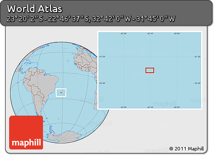 Gray Location Map of the Area around 23° 3' 19" S, 32° 13' 30" W