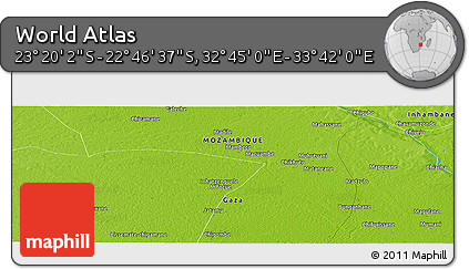 Physical Panoramic Map of the Area around 23° 3' 19" S, 33° 13' 30" E
