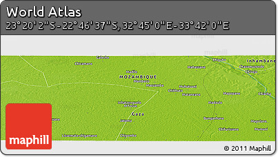 Physical Panoramic Map of the Area around 23° 3' 19" S, 33° 13' 30" E