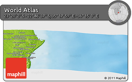 Physical Panoramic Map of the Area around 23° 3' 19" S, 35° 46' 29" E