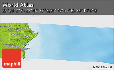 Physical Panoramic Map of the Area around 23° 3' 19" S, 35° 46' 29" E