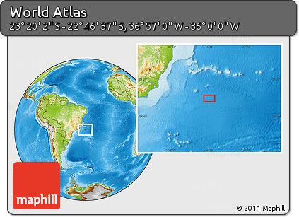 Physical Location Map of the Area around 23° 3' 19" S, 36° 28' 30" W