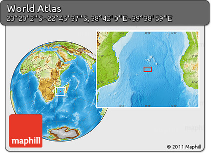Physical Location Map of the Area around 23° 3' 19" S, 39° 10' 29" E