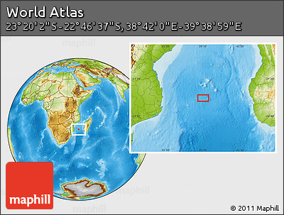Physical Location Map of the Area around 23° 3' 19" S, 39° 10' 29" E