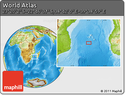 Physical Location Map of the Area around 23° 3' 19" S, 39° 10' 29" E