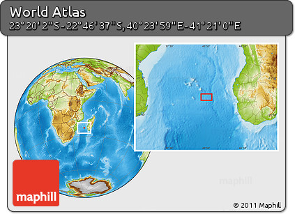 Physical Location Map of the Area around 23° 3' 19" S, 40° 52' 30" E