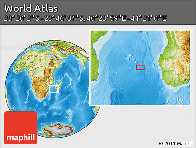 Physical Location Map of the Area around 23° 3' 19" S, 40° 52' 30" E
