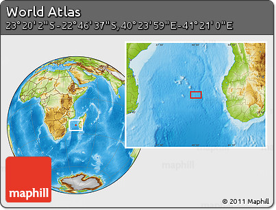 Physical Location Map of the Area around 23° 3' 19" S, 40° 52' 30" E