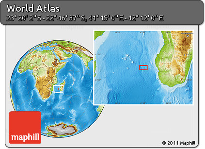 Physical Location Map of the Area around 23° 3' 19" S, 41° 43' 30" E