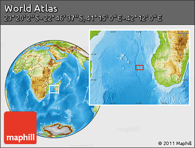 Physical Location Map of the Area around 23° 3' 19" S, 41° 43' 30" E